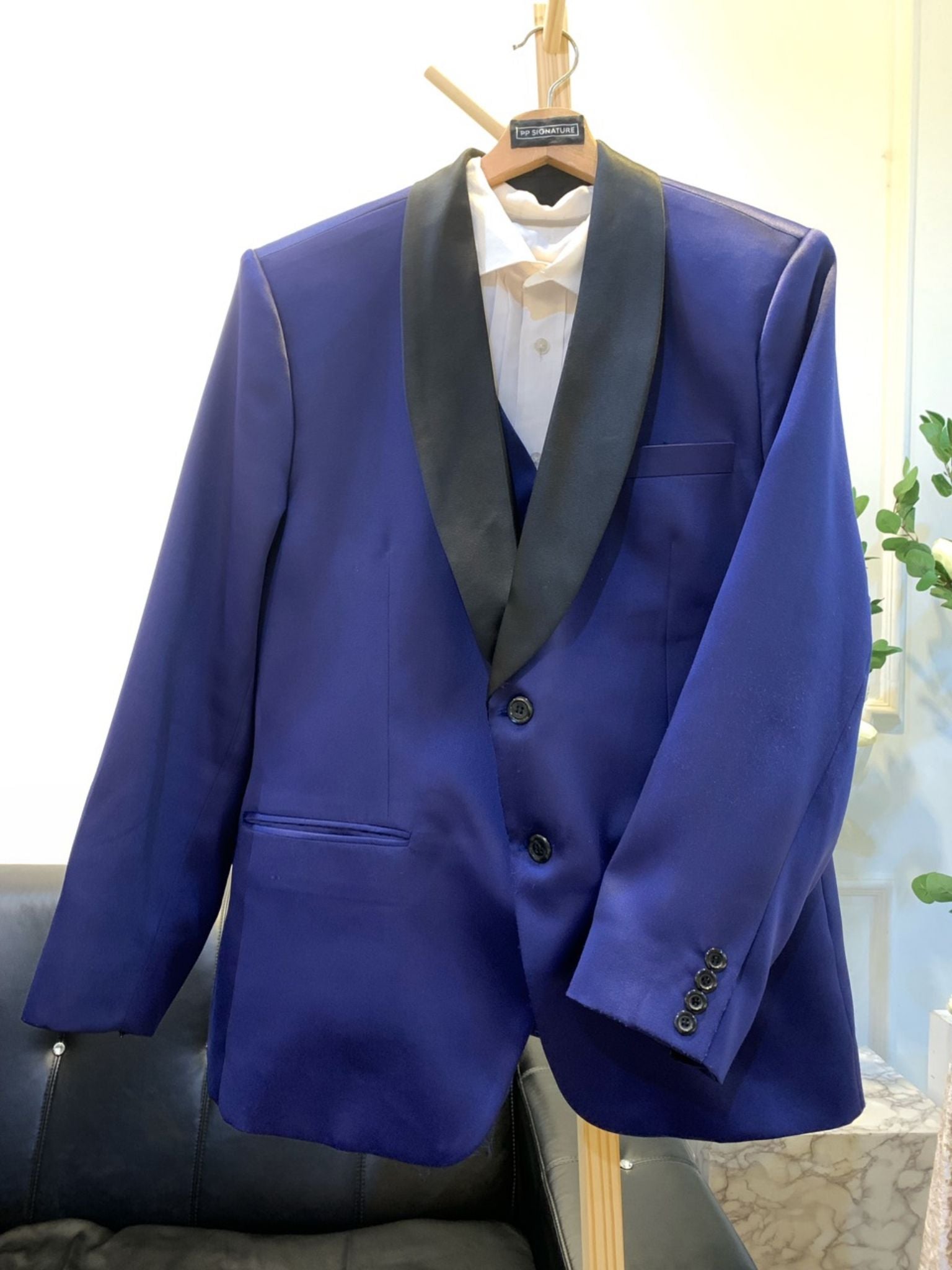navy blue wedding suit-3 piece wedding suit-black shawl lapel suit-groom suit-wedding suit for men