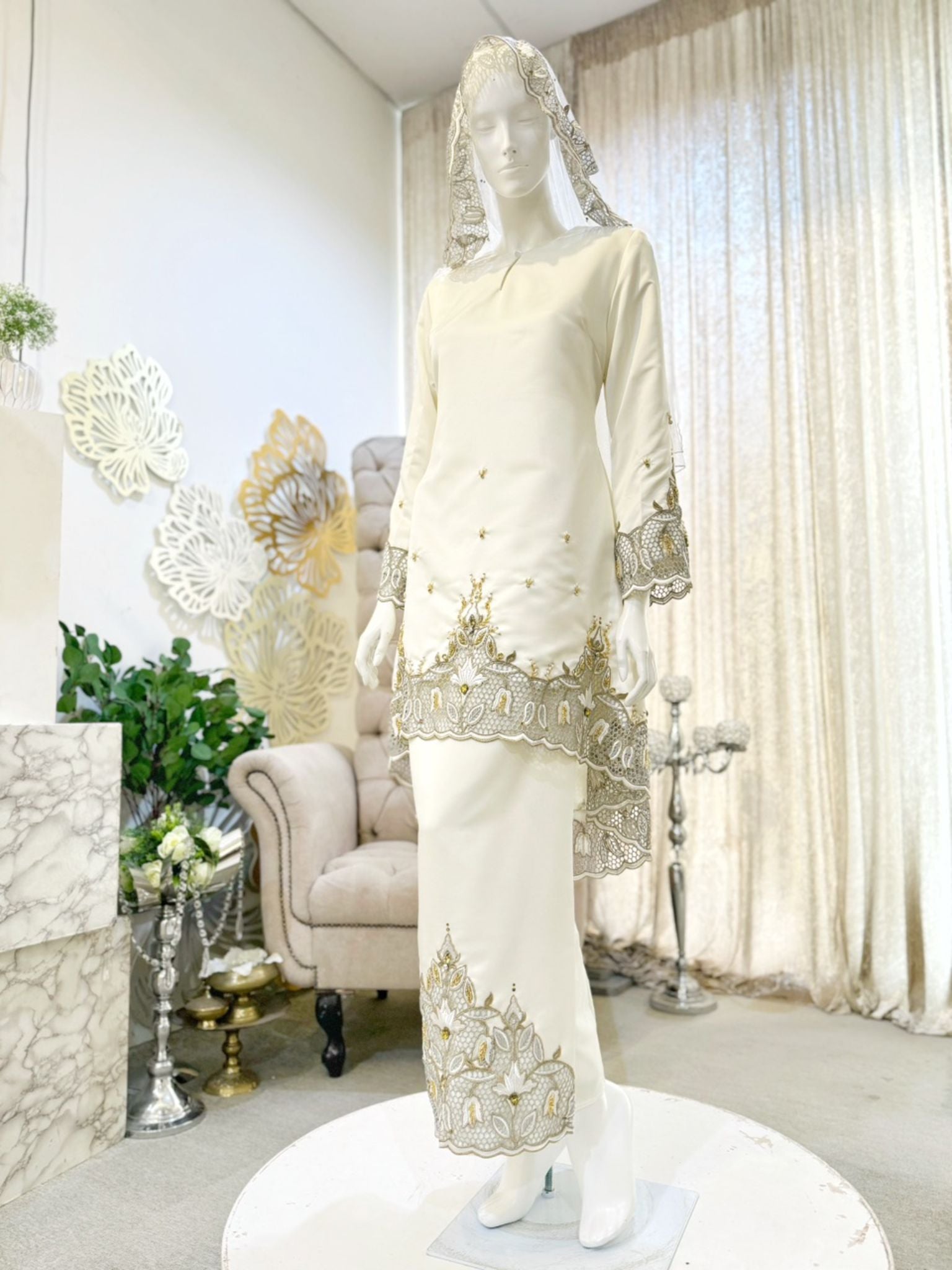 ORKED - Baju Nikah Cream Essential Duchess Kurung Moden with selempang -akad nikah-sewa baju nikah