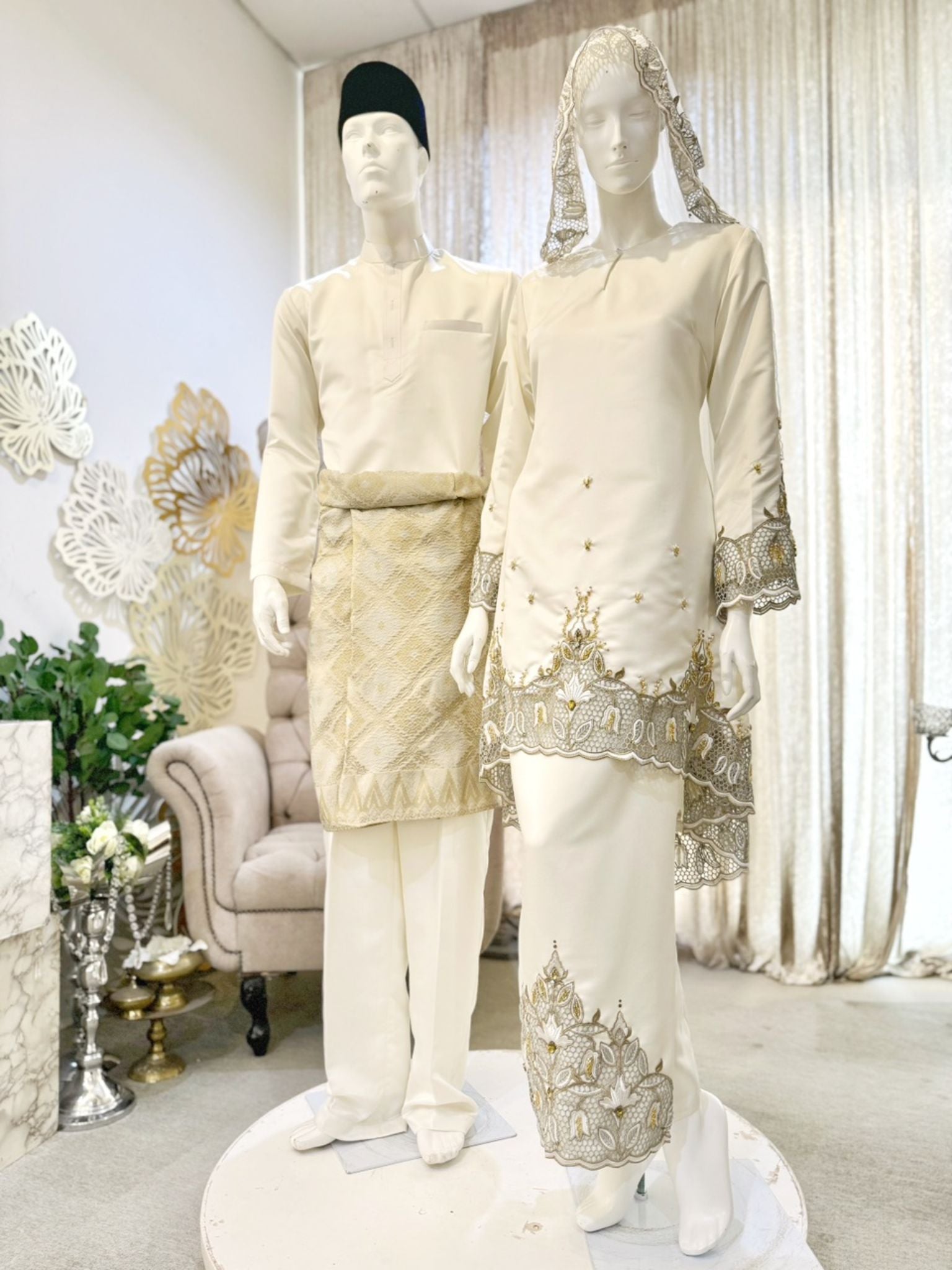 ORKED - Baju Nikah Cream Essential Duchess Kurung Moden with selempang -akad nikah-sewa baju nikah