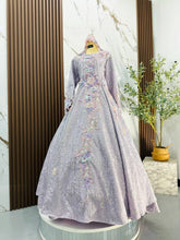 Bride full view PETUNIA Baju Sanding purple silver Duchess ballgown with petticoat volume