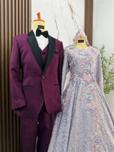 PETUNIA Baju Sanding couple close-up showing bride glitter lace details and groom coordination