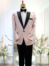 PINK 1-Baby Pink 2-Piece Wedding Suit with Black Peak Lapel-groom suit-custom wedding suit-rent tuxedo-groom suit rental-custom wedding suit design-plus size wedding suits-sewa baju pengantin lelaki-butik baju pengantin lelaki-baju pengantin lelaki moden-baju sanding moden