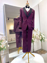 Purple tuxedo rental-Three-piece tuxedo-Tuxedo with black notch lapel-Formal event tuxedo-Wedding tuxedo-Tuxedo for grooms-Stylish wedding suit-Elegant tuxedo rental-High-quality tuxedo-Tuxedo rental online