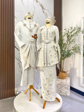 PUTERI BUNIAN set baju sanding off white songket 2D dengan baju kebaya selempang sulam dan kot raihan untuk majlis perkahwinan tradisional melayu