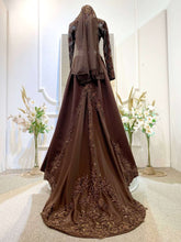 PUTERI DEWI-Dark Brown Songket-Two Piece Wedding Dress with Skirt, Plain Pants & Detachable Trail-baju sanding tradisional-baju sanding moden-baju sanding muslimah-baju pengantin tradisional-baju pengantin moden-baju pengantin muslimah-sewa baju sanding-sewa baju pengantin-butik baju sanding-butik baju pengantin