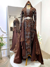 PUTERI DEWI-Dark Brown Songket-Two Piece Wedding Dress with Skirt, Plain Pants & Detachable Trail-baju sanding tradisional-baju sanding moden-baju sanding muslimah-baju pengantin tradisional-baju pengantin moden-baju pengantin muslimah-sewa baju sanding-sewa baju pengantin-butik baju sanding-butik baju pengantin