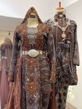 PUTERI DEWI-Dark Brown Songket-Two Piece Wedding Dress with Skirt, Plain Pants & Detachable Trail-baju sanding tradisional-baju sanding moden-baju sanding muslimah-baju pengantin tradisional-baju pengantin moden-baju pengantin muslimah-sewa baju sanding-sewa baju pengantin-butik baju sanding-butik baju pengantin