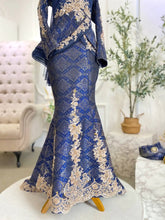 Baju Kahwin Songket Navy Blue-Songket Peplum Emas-Gaun Pengantin Tradisional Navy-Busana Perkahwinan Songket Moden-Dress Songket Navy Blue Eksklusif