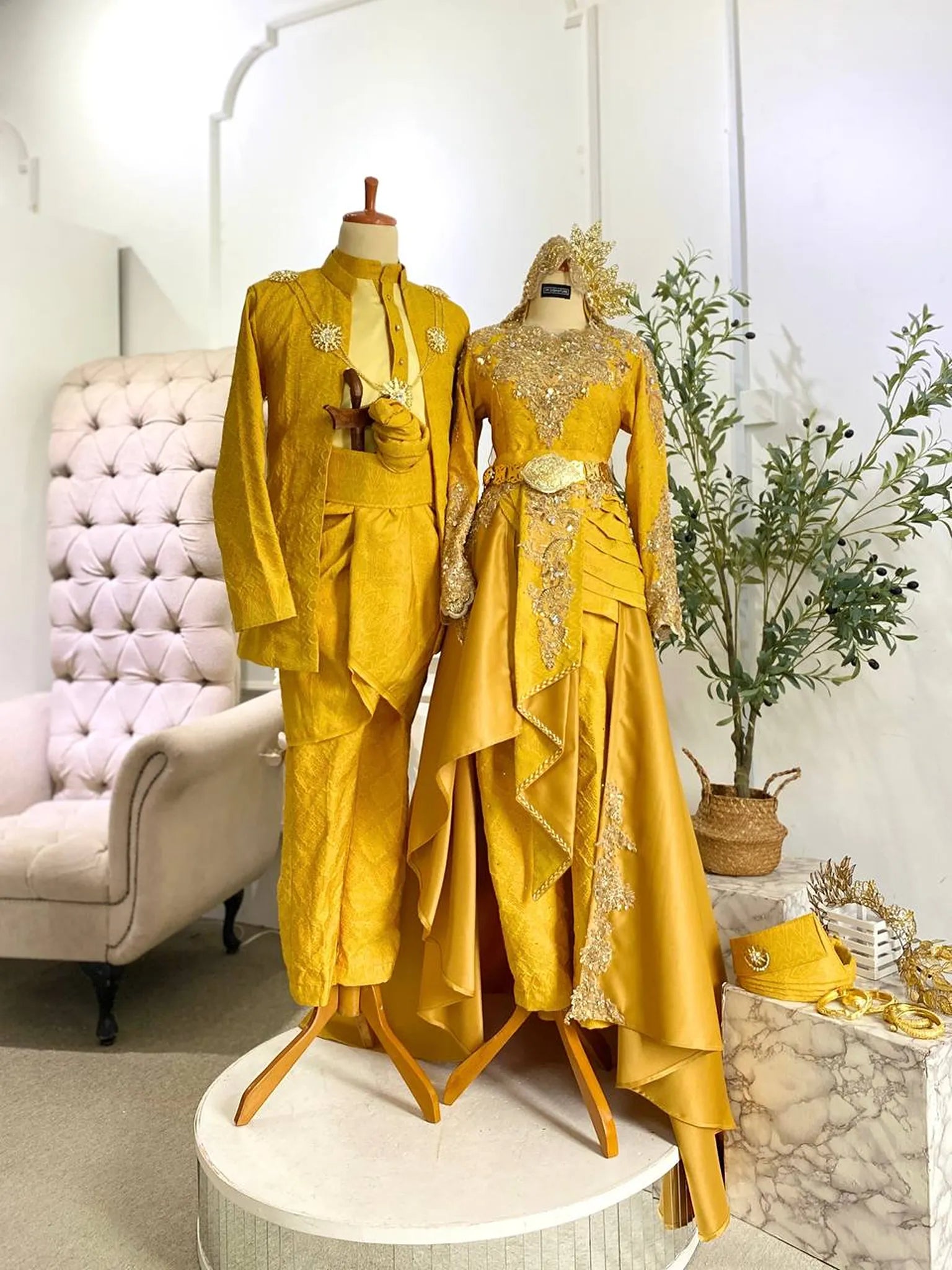 slim fit dress slacks Buy Plus Size ​Mustard Gold Sequined Couple Dress | Apella main image 1
