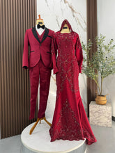 RAMONA - Baju Sanding Maroon Duchess with Lace Trumpet Dress