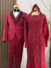 RAMONA - Baju Sanding Maroon Duchess with Lace Trumpet Dress