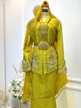 Baju Pengantin Kuning Diraja-Kebaya Moden untuk Majlis Perkahwinan-Songket Embroidery untuk Pengantin-Pakaian Sanding Tradisional Melayu-Kain Songket untuk Baju Pengantin