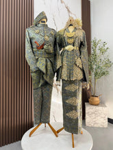 Pakej sewa baju sanding lengkap songket 3D silver gold untuk pasangan pengantin sedondon di majlis resepsi atau majlis bertandang