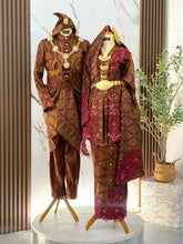 SARIMAH baju sanding maroon gold songket kebaya selempang sulam pasangan pengantin