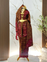 Baju sanding kebaya maroon gold songket full silhouette majlis sanding resepsi