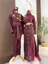 SARIYANTI set baju sanding maroon burgundy songket 2D thai dress dengan kot raihan untuk majlis perkahwinan tradisional melayu