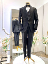 Black tuxedo rental-Wedding tuxedo-Formal event tuxedo-Groom wedding attire-Three-piece tuxedo-Shawl lapel tuxedo-Tuxedo for weddings-Formal suit rental-Affordable tuxedo-Tuxedo rental online