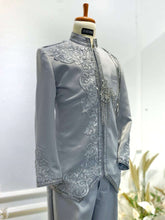 Grey Prince Suit-Silver Embroidery Wedding Suit-Baju Pengantin Lelaki-Wedding Reception Suit-Prince Coat Design-Grey Suit Rental-Silver Lace Wedding Outfit-Baju Sanding-Groom Suit Rental-Traditional Wedding Suit
