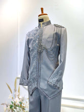 Grey Prince Suit-Silver Embroidery Wedding Suit-Baju Pengantin Lelaki-Wedding Reception Suit-Prince Coat Design-Grey Suit Rental-Silver Lace Wedding Outfit-Baju Sanding-Groom Suit Rental-Traditional Wedding Suit
