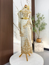 Baju sanding perempuan kurung moden light yellow songket 3D dengan selempang dan tali pinggang untuk siluet pengantin yang anggun
