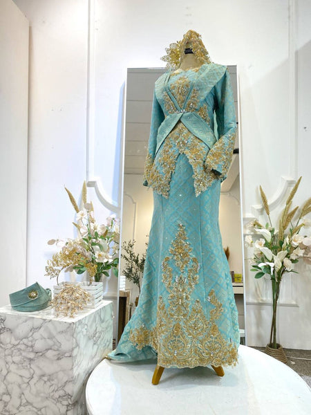 SURAYA - Baju Sanding Teal Green Songket Two-Piece Wedding Dress SURAYA - Baju Sanding Teal Green Songket Two-Piece Wedding Dress