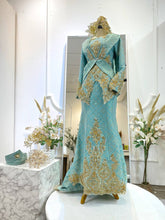 Elegant Teal Green Songket Malay Wedding Dress-Baju Sanding
