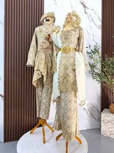 SURI set baju sanding light gold champagne songket 3D dengan kurung moden dan kot raihan untuk majlis perkahwinan tradisional melayu