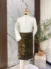 Sampin Songket Hitam Motif Emas untuk Baju Melayu Nikah