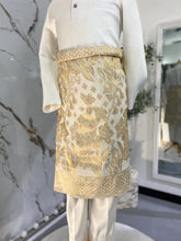 Sampin Baju Melayu Putih Motif Emas sesuai untuk Raya dan majlis rasmi