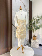 Sampin Songket Putih Motif Emas untuk Baju Melayu Nikah