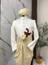 Tanjak Songket Putih siap bentuk dipakai bersama Baju Sanding