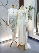 Sewa baju nikah TASNIM off-white French lace dan Baju Melayu Moden, pasangan pengantin full body