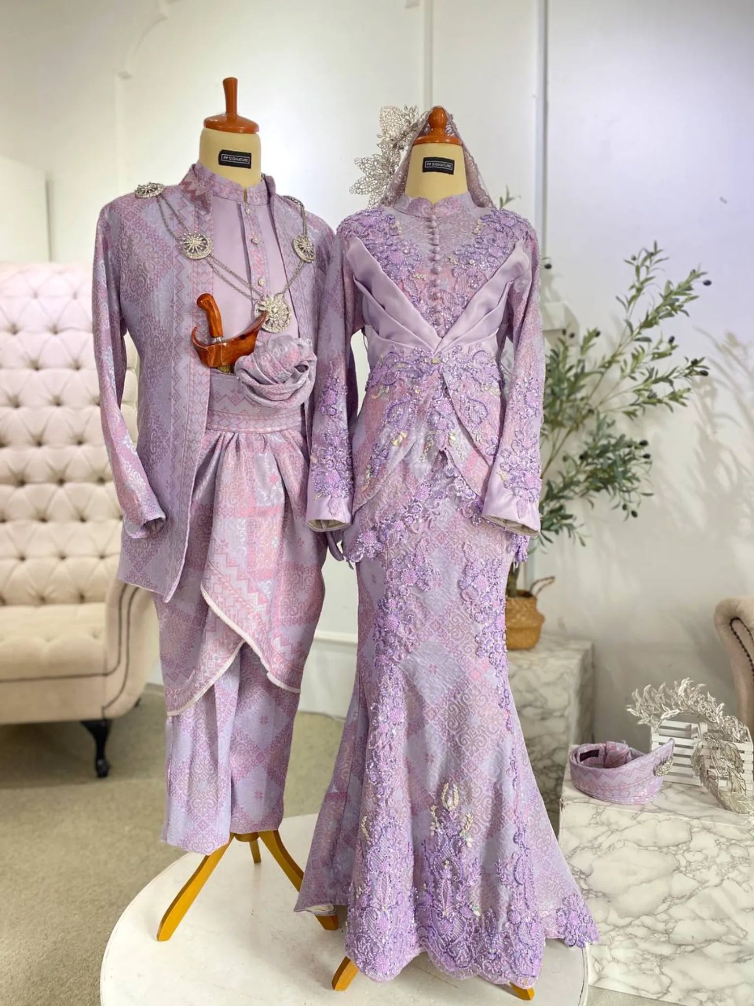 modern songket wedding dress Baju Sanding Songket 3D Purple