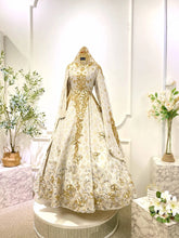 Full-length bridal gown blending traditional songket with modern ballgown elegance-Pakej Lengkap Perkahwinan