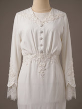 Close-up of the upper bodice on TULIP preloved baju nikah, off white bridal satin pencil dress