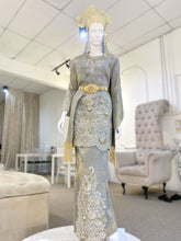 Sewa Baju Pengantin atau Custom Rental - TUN TEJA - Baju Kurung Pengantin Songket Silver Grey & Gold With Selempang. Book online or visit our boutique!