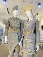 Sewa Baju Pengantin atau Custom Rental - TUN TEJA - Baju Kurung Pengantin Songket Silver Grey & Gold With Selempang. Book online or visit our boutique!