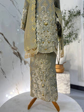 Silver grey and gold songket 2D skirt fabric texture detail of TUN TEJA baju sanding bottom-Baju Pengantin-Baju Sanding