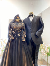 black and champagne wedding dress