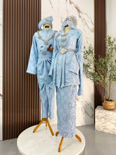 ZALIKHA set baju sanding baby blue light blue songket 3D kebaya moden dengan kot raihan untuk majlis perkahwinan tradisional melayu