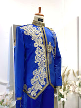 Royal Blue Prince Suit-Baju Pengantin Lelaki-Wedding Reception Suit-Prince Coat Design-Light Brown Lace Wedding Outfit-Royal Blue Suit Rental-Baju Sanding-Groom Suit Rental-Traditional Wedding Suit-Royal Blue and Brown Wedding Attire