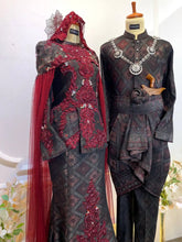 MANISA - Maroon Songket Two-Piece Wedding Dress with Detachable Cape (Baju Sanding)