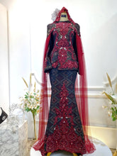 MANISA - Maroon Songket Two-Piece Wedding Dress with Detachable Cape (Baju Sanding)