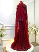 MANISA - Maroon Songket Two-Piece Wedding Dress with Detachable Cape (Baju Sanding)
