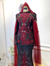 MANISA - Maroon Songket Two-Piece Wedding Dress with Detachable Cape (Baju Sanding)