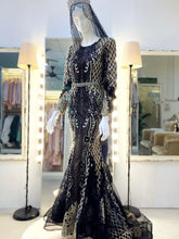 sepasang baju pengantin, Trumpet dress renda penuh berwarna hitam dan champagne lengkap aksesori buatan Butik Pengantin PP Signature-a pair of wedding dresses, Trumpet Dress with sequin lace in black and champagne complete with accessories by PP Signature Bridal Boutique