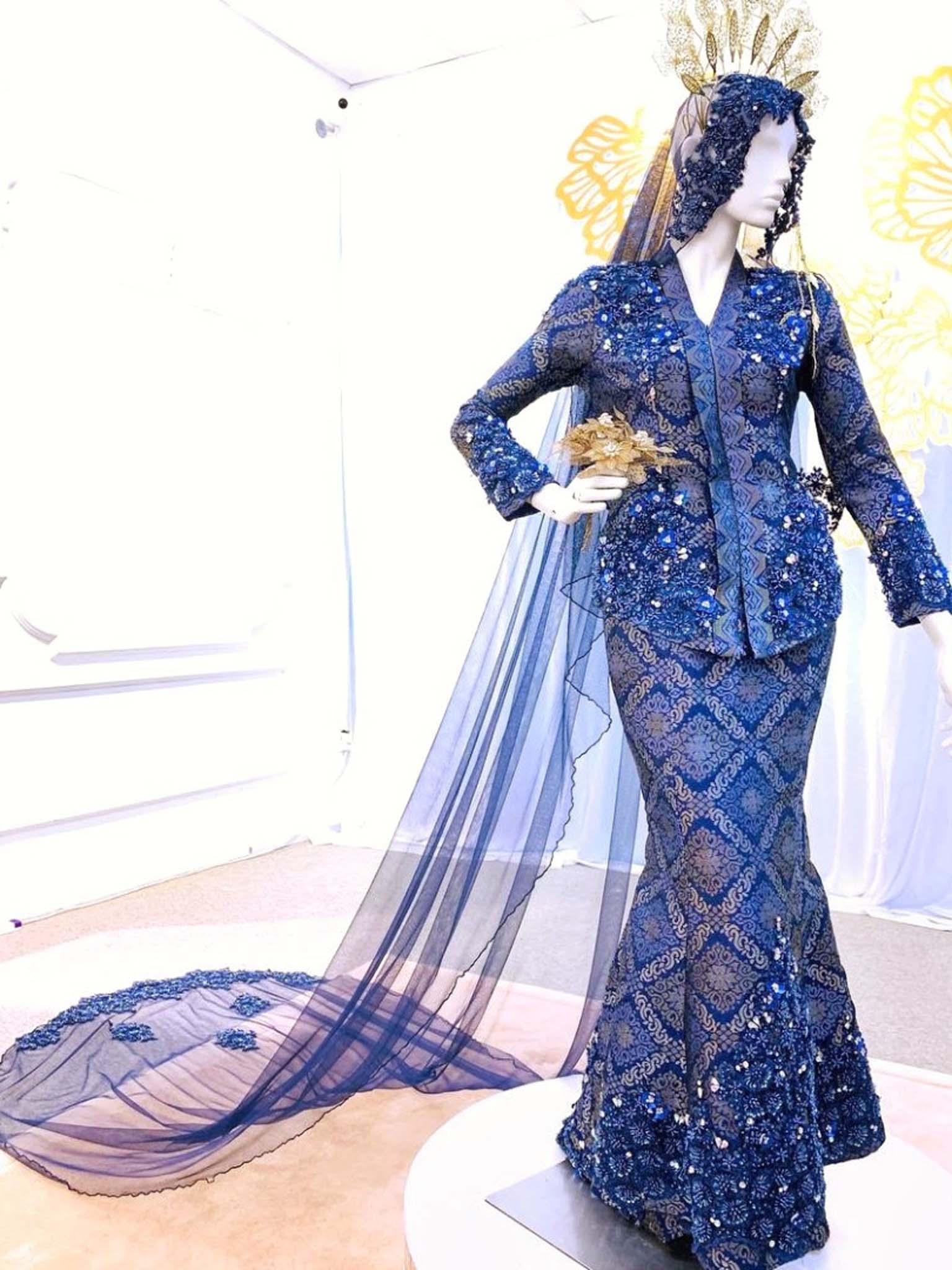 Baju Sanding-Kebaya Moden Songket Navy Blue-BATRISHA-Butik Pengantin PP Signature