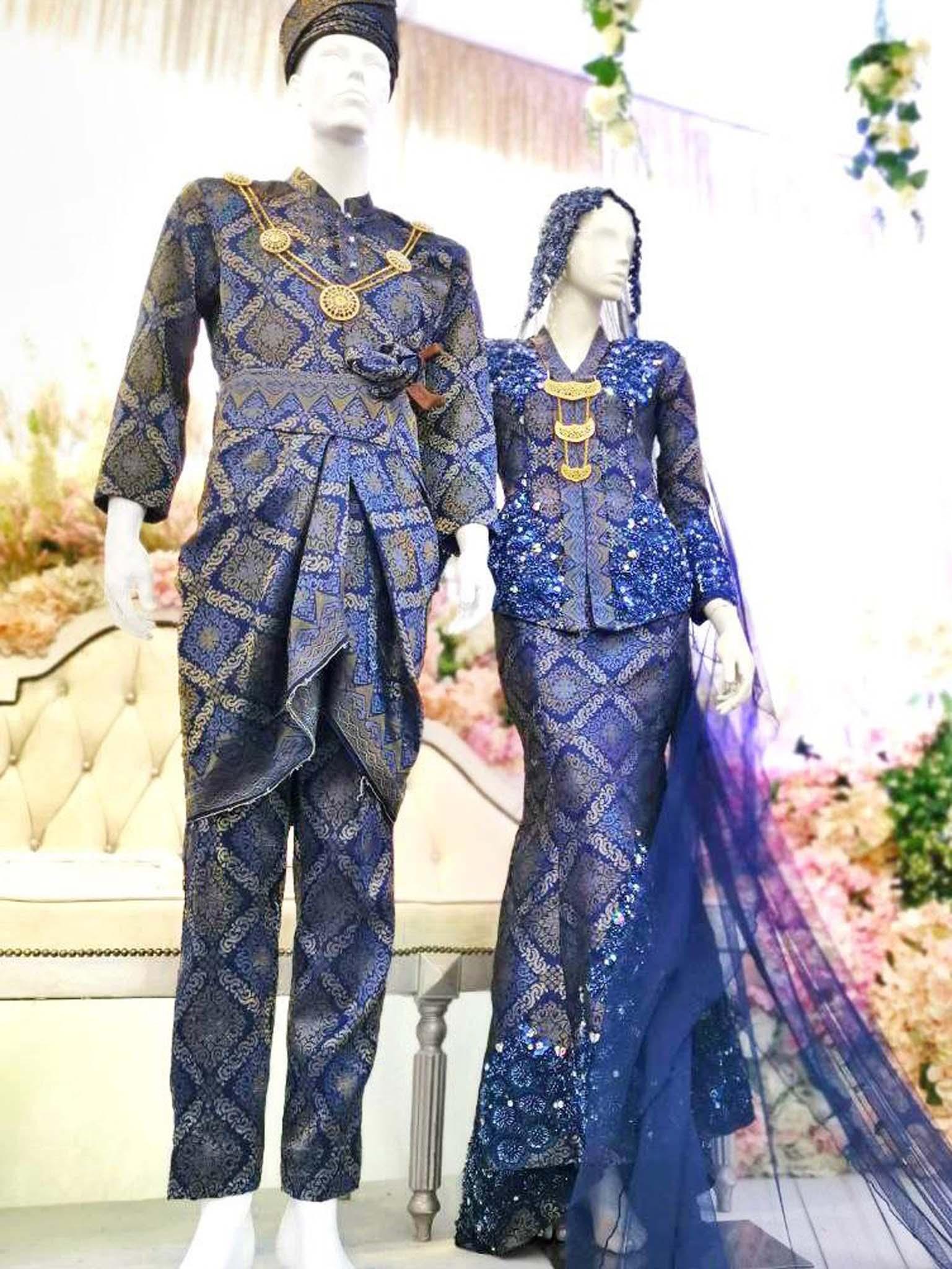 Baju Sanding-Kebaya Moden Songket Navy Blue-BATRISHA-Butik Pengantin PP Signature