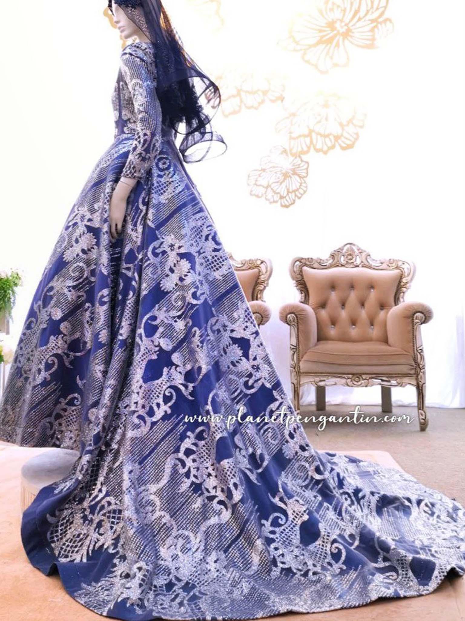 Busana Pengantin-Ballgown Duchess with Glitter lace, Navy Blue | BEATRIZ-Butik Pengantin PP