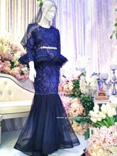 Baju Pengantin Butik Pengantin PP Signature Two Piece Peplum Dress with Sequin lace Navy Blue and partner with Prince Coat Army